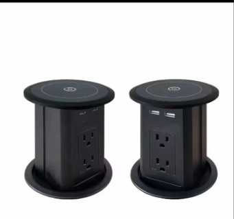 Hot Selling Pop-Up Power Sockets Disegno a doppio lato 4 prese AC con doppio caricabatterie wireless USB A + C per desktop