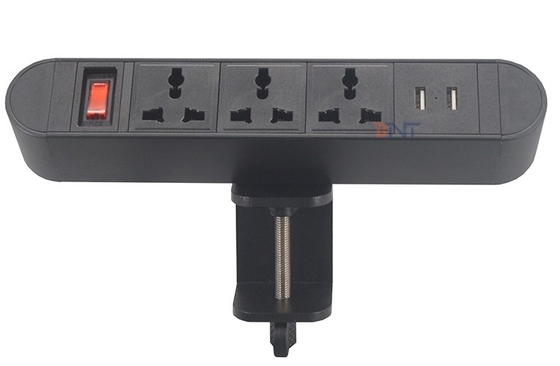 6,56 universale del cavo 3 di Ft e 2 USB-A con la clip del nero del protettore di impulso sull'estensione da tavolino dell'incavo di potere della Tabella di conferenza