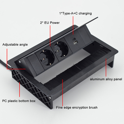 Scaletta Flip Cover incorporata con 2 prese di corrente Scaletta di conferenza Tavolo di cavo Grommet Scaletta di corrente conveniente