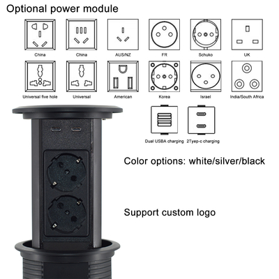 Sottili di alimentazione elettrici pop-up Disegno a doppio lato 4 prese di corrente alternata con doppio caricabatterie wireless USB A + C per Office De