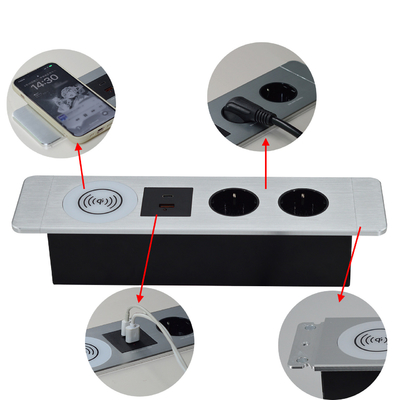 Socket per ufficio multifunzionale sotto il tavolo Socket UE con porte USB A + C e caricabatterie wireless