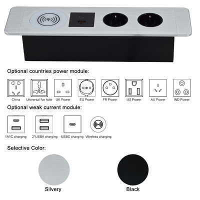 Socket per ufficio multifunzionale sotto il tavolo Socket UE con porte USB A + C e caricabatterie wireless