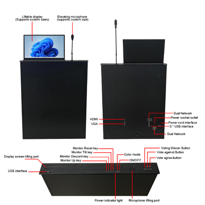 Sistema di conferenza 15,6 pollici Motorizzato Pop up LCD Monitor Lift Dimensione personalizzata 17 ~ 24 Inch Computer Screen