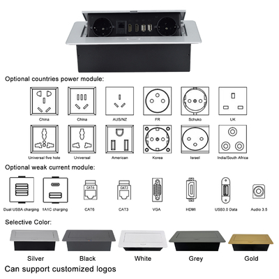 Incorporato Fabbrica presa pop-up con presa di corrente UE Incorporato tavolino IP44 2 prese di corrente alternata RJ45 rete e presa HDMI