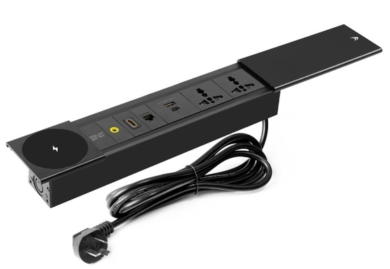 presa di corrente a copertura scorrevole multifunzionale per scrivanie con modulo di ricarica USB