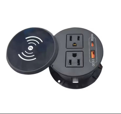 Mobili da ufficio presa ABS rotonda con caricabatterie wireless usb a+c per la stazione di ricarica del tavolo caldo