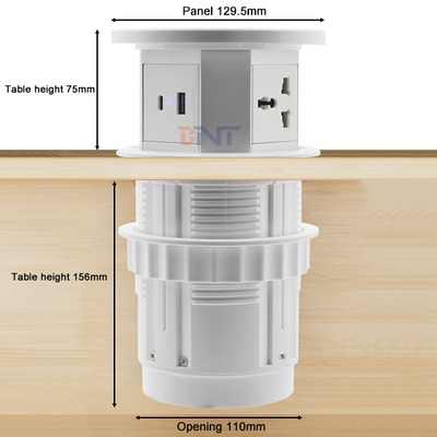 OEM/ODM Smart Pop-Up Power Outlet Socket da tavolo in alluminio con 4 prese AC e 2 porte USB Standard IP44 per la ricarica