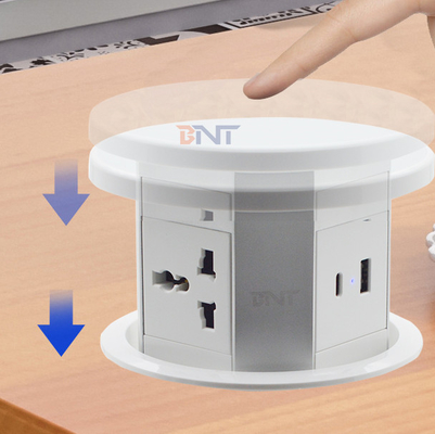 OEM/ODM Smart Pop-Up Power Outlet Socket da tavolo in alluminio con 4 prese AC e 2 porte USB Standard IP44 per la ricarica