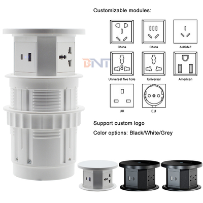 OEM/ODM Smart Pop-Up Power Outlet Socket da tavolo in alluminio con 4 prese AC e 2 porte USB Standard IP44 per la ricarica