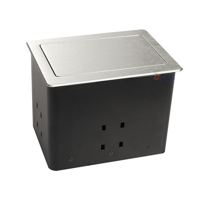 Tavolo conferenze di alluminio argento con prese pop-up con 2 USB, 2 reti