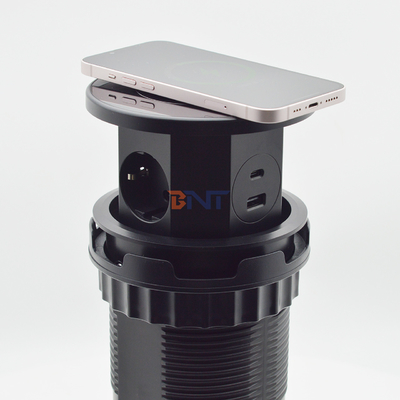 OEM/ODM Smart Pop-Up Power Outlet presa da tavolo in alluminio con 3 prese di corrente alternata e 2 porte USB IP44 Standard per la ricarica