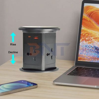 Nuovo sollevamento pneumatico con presa a sfogo USA Regno Unito Universale Quattro Superiore Montaggio Desktop Socket Top con 15W di ricarica wireless Socket a sfondo a sfondo