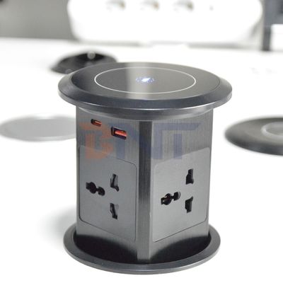 Nuovo sollevamento pneumatico con presa a sfogo USA Regno Unito Universale Quattro Superiore Montaggio Desktop Socket Top con 15W di ricarica wireless Socket a sfondo a sfondo