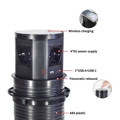 Prese elettriche a scomparsa pneumatiche da cucina con caricatore wireless, 4 prese AC e USB A+C