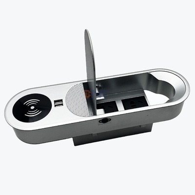 Presa di corrente da scrivania multifunzione con 2 uscite di ricarica AC e 2 USB A e caricatore wireless