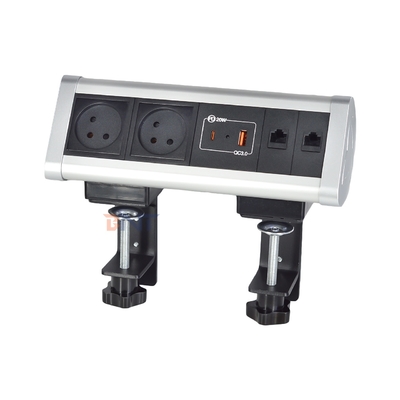 Presa multipla da scrivania con design a clip adesiva, con 2 prese CA, USB A+C PD 20W Ricarica Rapida