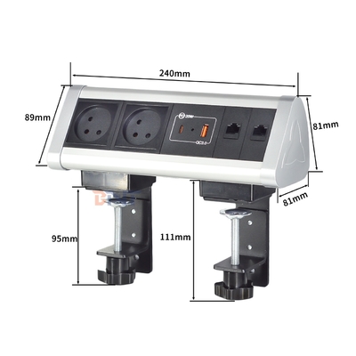 Presa multipla da scrivania con design a clip adesiva, con 2 prese CA, USB A+C PD 20W Ricarica Rapida