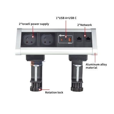 Presa multipla da scrivania con design a clip adesiva, con 2 prese CA, USB A+C PD 20W Ricarica Rapida