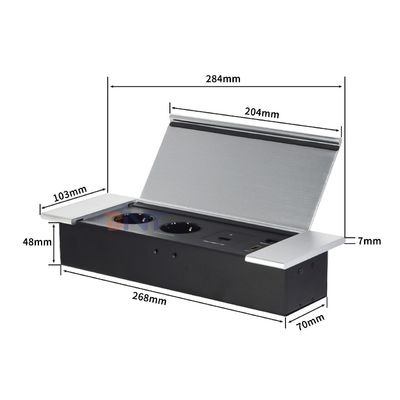 Presa da scrivania con design a scomparsa, con 2 prese EUAC, USB A+C, HDMI e rete