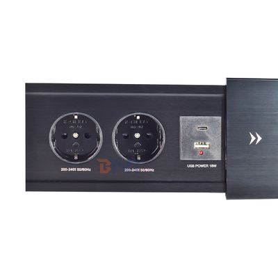 Slip-Open Euro Tabletop Electric Power Socket 2 AC Outlets USB A+C IP44 16A Corrente nominale per uso in ufficio