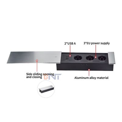 Disegno di presa di corrente elettrica Euro Tabletop Slip-Open con 3 prese di corrente 16A