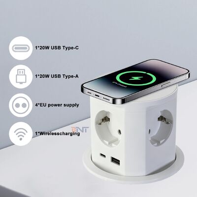 BNT Tavolo ufficio Uso commerciale IP44 4 prese di corrente AC 16A ABS presa di corrente pneumatica USB porte A + C PD20W carica