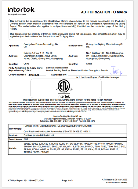 Porcellana Guangzhou Boente Technology Co., Ltd (Bo Ente Industrial Co., Limited) Certificazioni